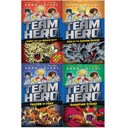 Set of four paperback adventure books from the Team Hero Series 2 by Adam Blade, featuring colorful cover illustrations.