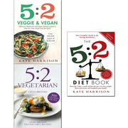 Set of three paperback books by Kate Harrison on The 5:2 Diet, focusing on vegan, vegetarian, and non-fiction diet tips.
