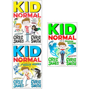 Set of three Kid Normal fiction books by Greg James and Chris Smith, paperback collection for children, published by Bloomsbury.