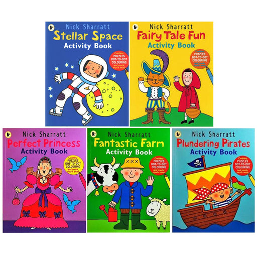 Nick Sharratt Activity 5 Books Collection Set Contains Puzzles Dot-To-Dot Colouring (Stellar Space, Fairy Tale Fun, Fantastic Farm) - The Book Bundle