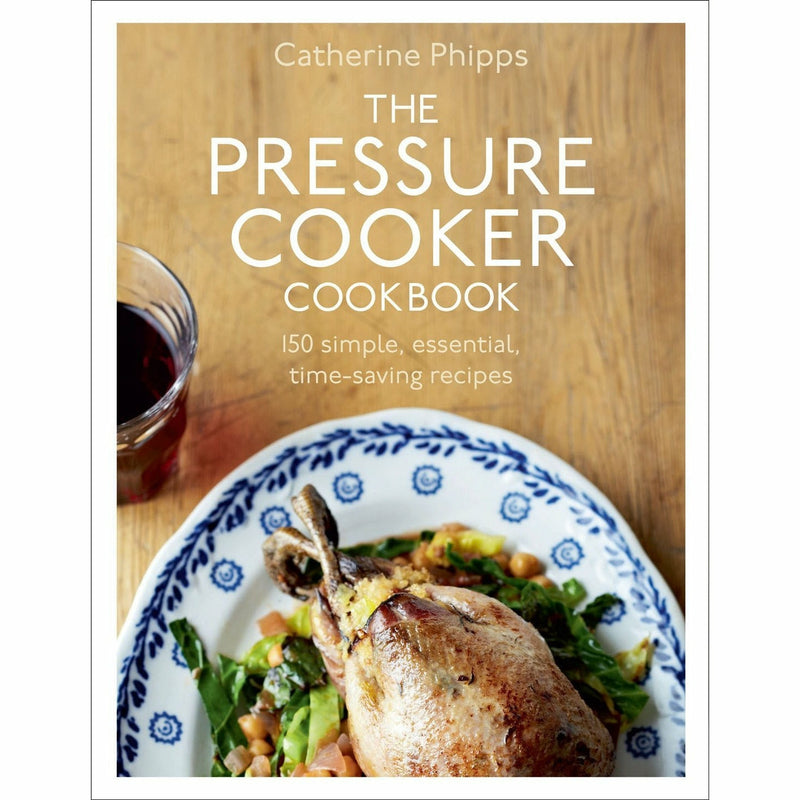 Hardcover "The Pressure Cooker Cookbook" by Gina Steer, featuring recipes for quick and easy pressure cooking meals.