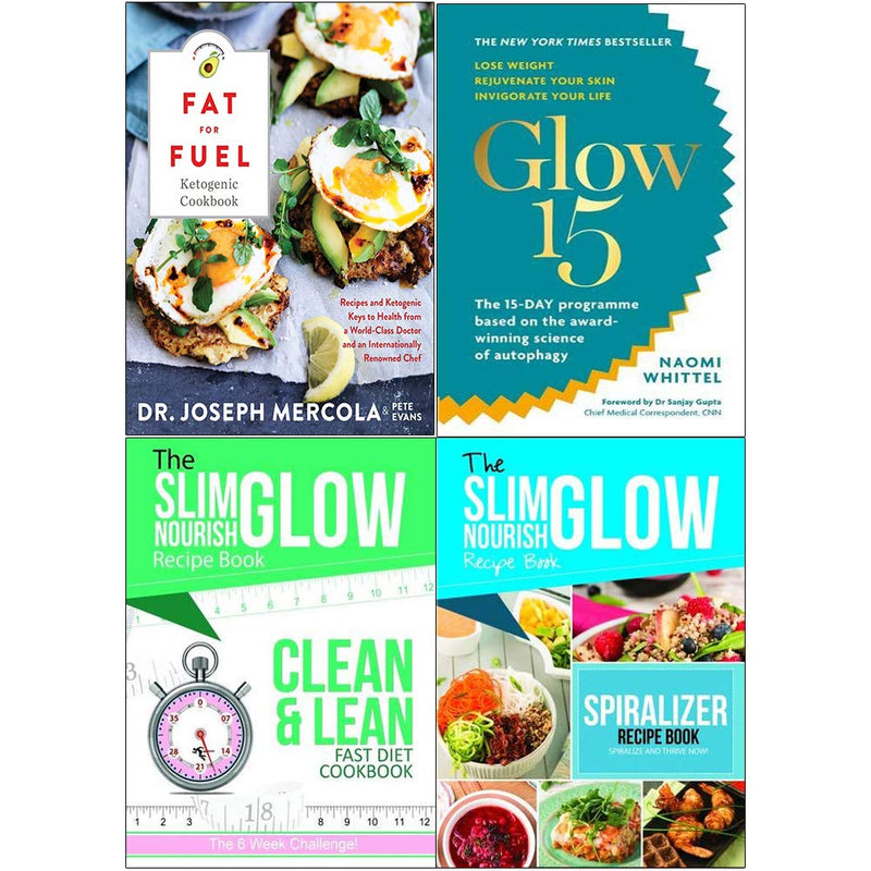 Fat for fuel ketogenic cookbook[hardcover] and glow15 and clean & lean and spiralize 4 books collection set - The Book Bundle