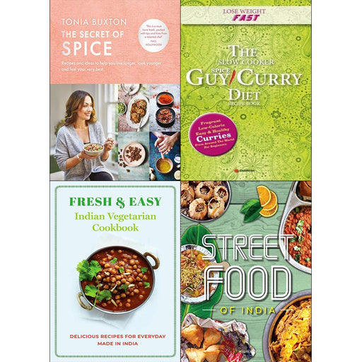 Secret of spice [hardcover], slow cooker spice-guy curry diet, fresh & easy indian vegetarian cookbook, street food of india 4 books collection set - The Book Bundle