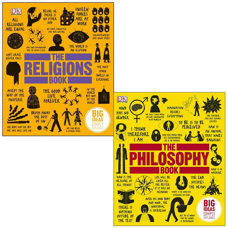 DK Big Ideas 2-book collection set with The Religions Book and The Philosophy Book, hardcover non-fiction books, front cover images