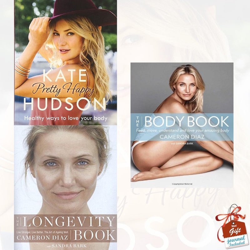 Set of three paperback non-fiction books by Cameron Diaz including The Longevity Book and The Body Book, featuring engaging covers.