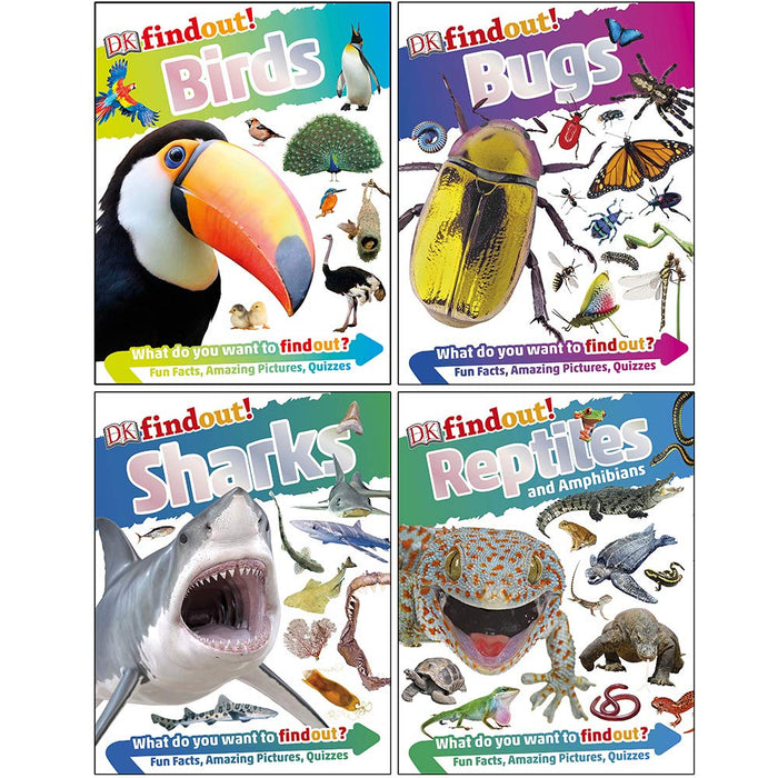 DK Findout! Series with Fun Facts and Amazing Pictures 4 Books Collection Set (Birds, Bugs, Sharks, Reptiles and Amphibians) - The Book Bundle