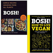 Set of two hardcover vegan cookbooks by Henry Firth, featuring simple recipes and lifestyle tips for living vegan.