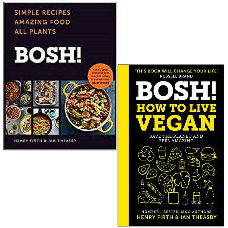 Set of two hardcover vegan cookbooks by Henry Firth, featuring simple recipes and lifestyle tips for living vegan.