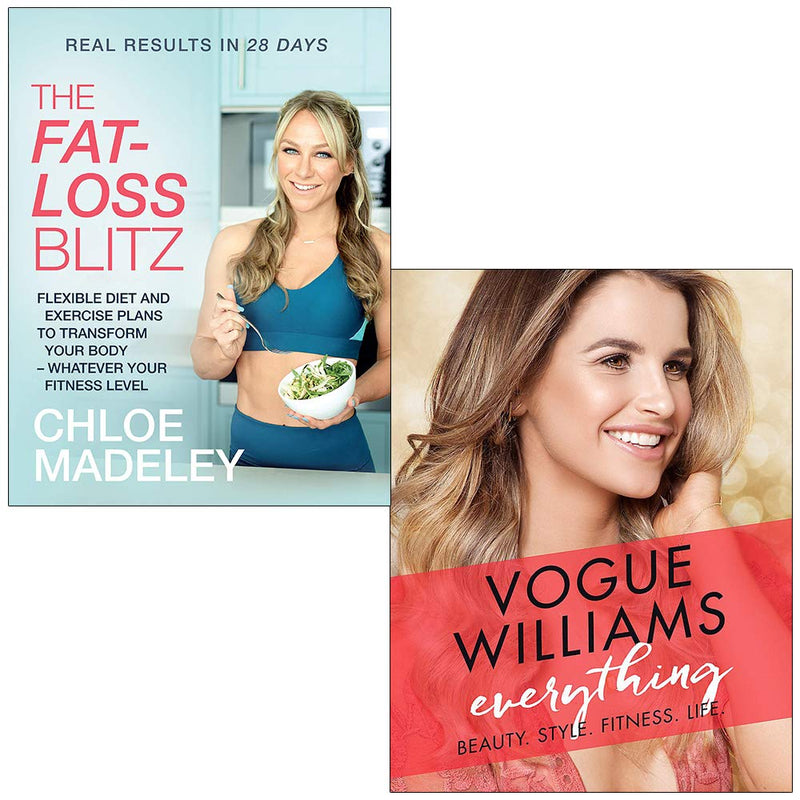 Set of two non-fiction books by Chloe Madeley and Vogue Williams on fat loss, beauty, style, fitness, and life, with mixed formats.