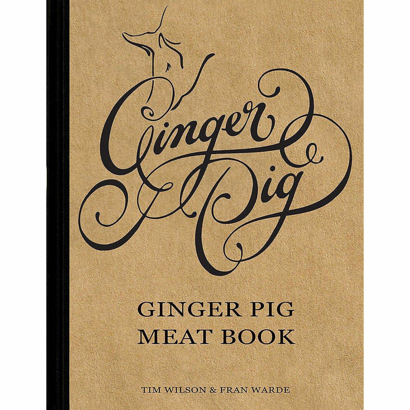 Hardcover of Ginger Pig Meat Book by Tim Wilson and Fran Warde, featuring images of meat cuts and cooking tips on the cover.