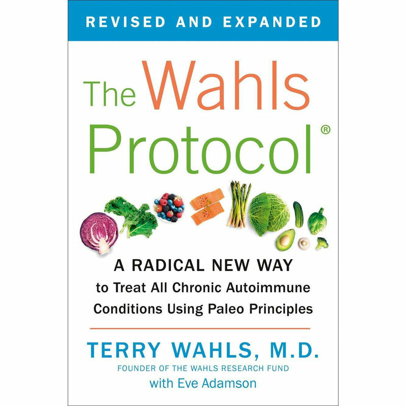 Paperback book titled "The Wahls Protocol" by Dr. Terry Wahls, featuring cover art with text and design elements on a white background.