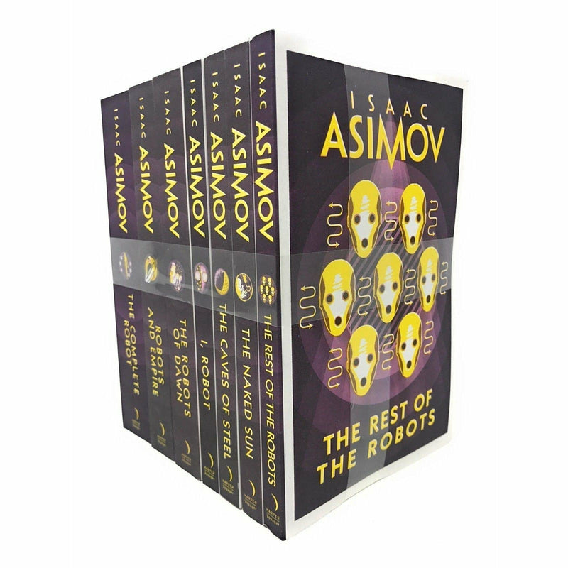 Set of seven Isaac Asimov I, Robot and robot-themed fiction books in paperback, part of the HarperCollins collection.