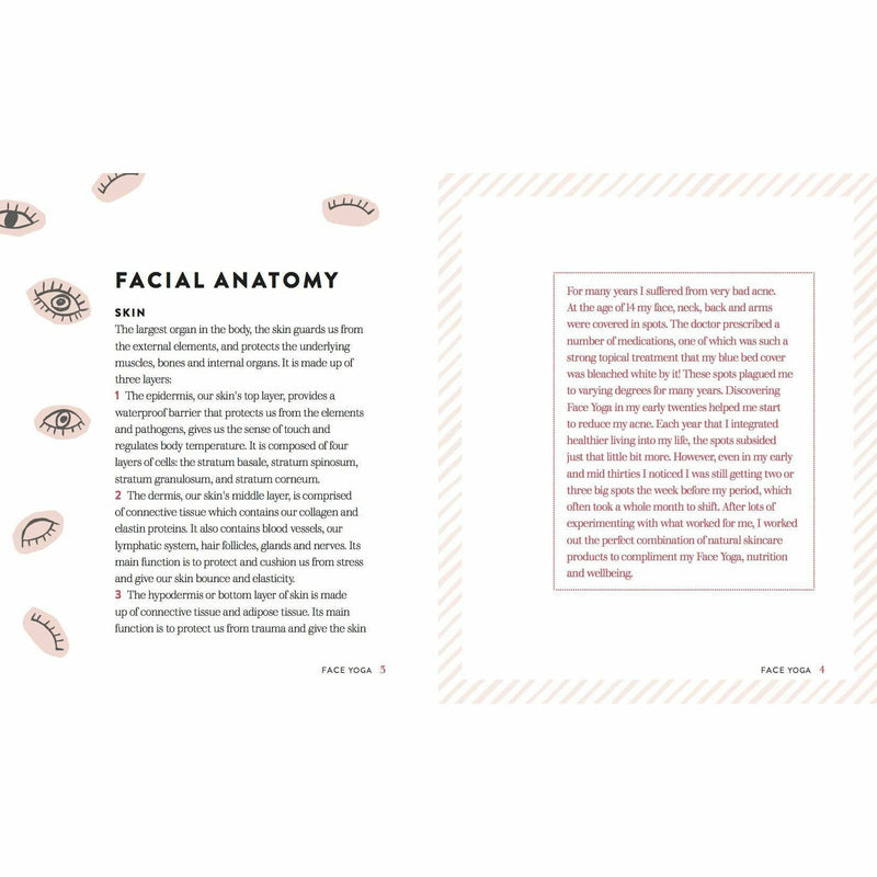 Paperback book cover for "Face Yoga" by Danielle Collins, featuring facial exercises and tips for a glowing complexion.