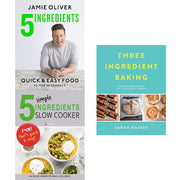 Set of three cookbooks by Iota Publishing featuring simple slow cooker recipes and three-ingredient baking ideas with vibrant covers.