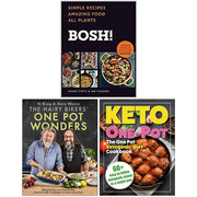 Set of three cookbooks including Bosh Simple Recipes, Hairy Bikers One Pot Wonders, and One Pot Ketogenic Diet Cookbook by Ian Theasby and Henry Firth