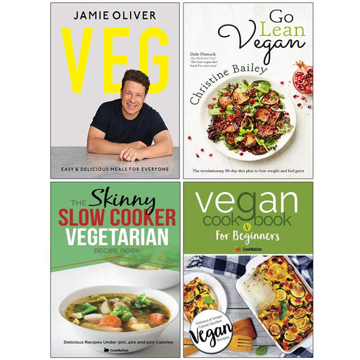 Veg Jamie Oliver [Hardcover], Go Lean Vegan, Skinny Slow Cooker Vegetarian Recipe Book, Vegan Cookbook For Beginners 4 Books Collection Set - The Book Bundle