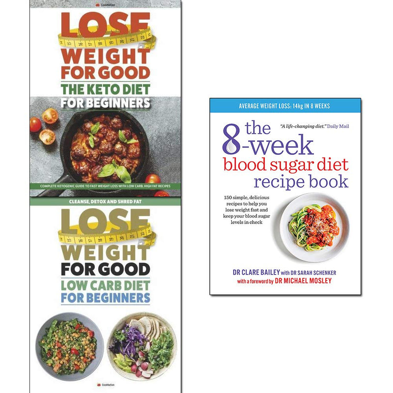 Set of three paperback books from the 8-Week Blood Sugar Diet collection by Dr. Michael Mosley, focusing on blood sugar management.