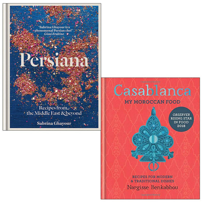 Persiana & Casablanca hardcover book set by Sabrina Ghayour and Nargisse Benkabbou, non-fiction culinary collection, Mitchell Beazley.
