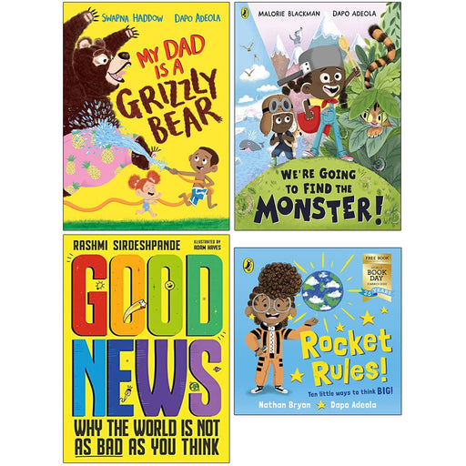 My Dad Is A Grizzly Bear, We're Going to Find the Monster, Good News, Rocket Rules World Book Day 4 Books Collection Set - The Book Bundle