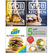 Set of four Mob Veggie, Mob Kitchen cookbooks by The Book Bundle, featuring family meal recipes in various formats.