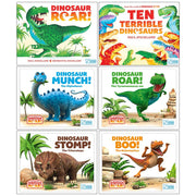 Six board books from the World of Dinosaur Roar collection for ages 0-2, published by Macmillan Children's Books.