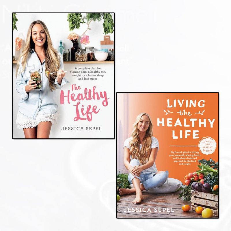 Healthy Life and Living the Healthy Life books by Jessica Sepel, paperback set with blue covers, non-fiction health guide collection.