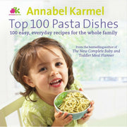 Hardcover book titled "Top 100 Pasta Dishes" by Annabel Karmel, featuring colorful pasta recipes on the cover.