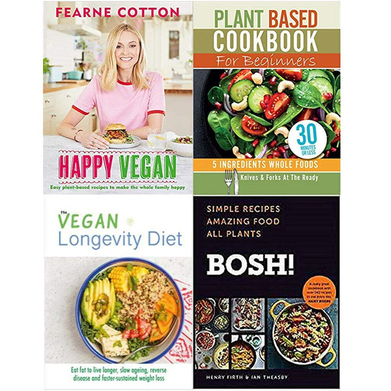 Happy Vegan [Hardcover], Plant Based Cookbook For Beginners, The Vegan Longevity Diet, BOSH Simple recipes [Hardcover] 4 Books Collection Set - The Book Bundle