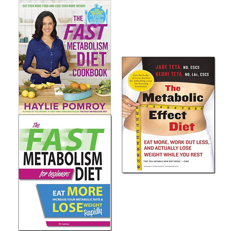 Set of three Harmony books by Haylie Pomroy, The Fast Metabolism Diet Cookbook collection, featuring healthy recipes and diet tips.