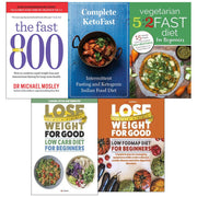 Collection of five paperback diet books by Michael Mosley, focusing on The Fast 800 and KetoFast, published by Short Books, Roli, and Iota.