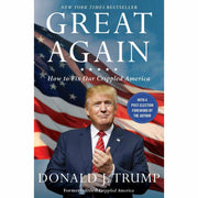 Collection of two paperback books, "Great Again" and "A Very Stable Genius," by Donald J. Trump, featuring book covers and titles.