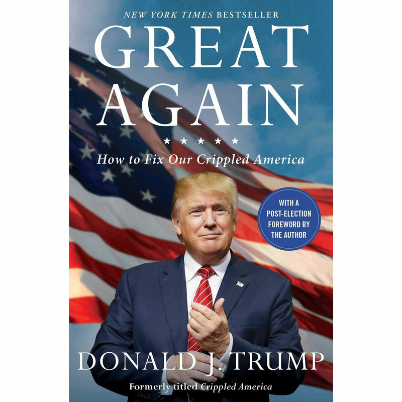 Collection of two paperback books, "Great Again" and "A Very Stable Genius," by Donald J. Trump, featuring book covers and titles.