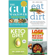 Collection of four paperback non-fiction books on gut health, keto diet, and nutrition by Jeannette Hyde and Dr. Josh Axe.