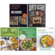Set of five vegan and vegetarian cookbooks by Bosh, featuring healthy recipes, in mixed formats from Iota Publishing and Coronet.
