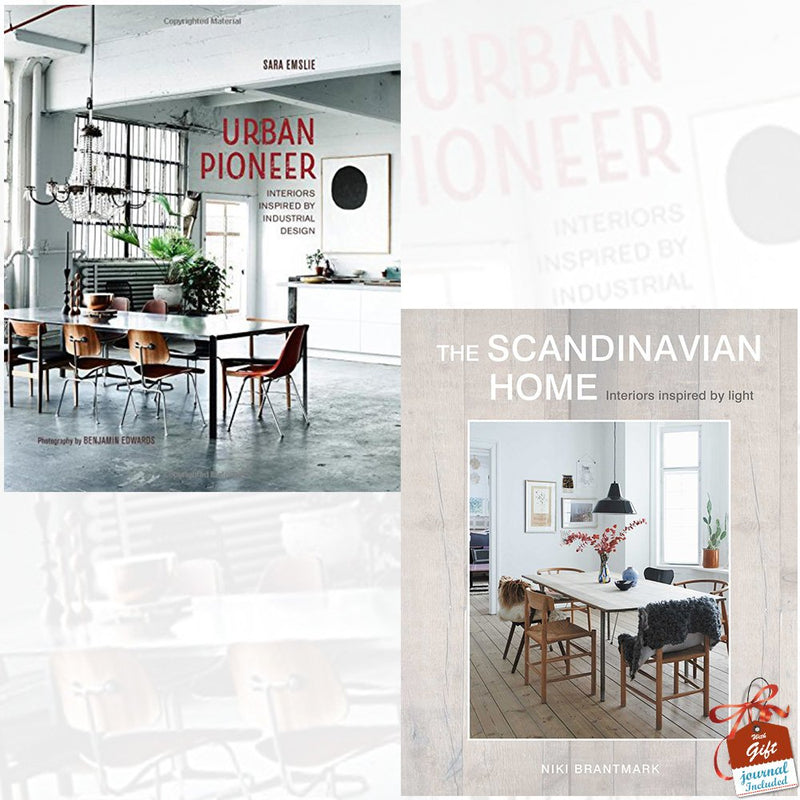 Urban Pioneer book set by Sara Emslie, featuring two hardcover Scandinavian home design books with a gift journal.