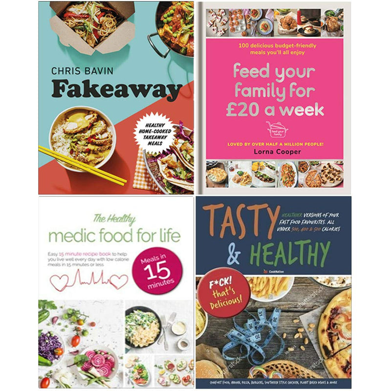 Fakeaway cookbook by Chris Bavin featuring healthy, budget-friendly family meals in a 4-book set, published by DK/Seven Dials.