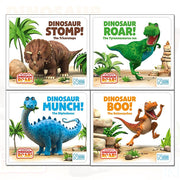 Dinosaur Roar 4 books collection set by Peter Curtis, featuring colorful dinosaur illustrations on board books for children.