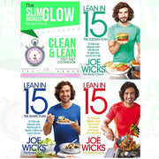 Set of four Joe Wicks Slim Glow Nourish Clean & Lean Fast Diet cookbooks in paperback with bluebird cover art.