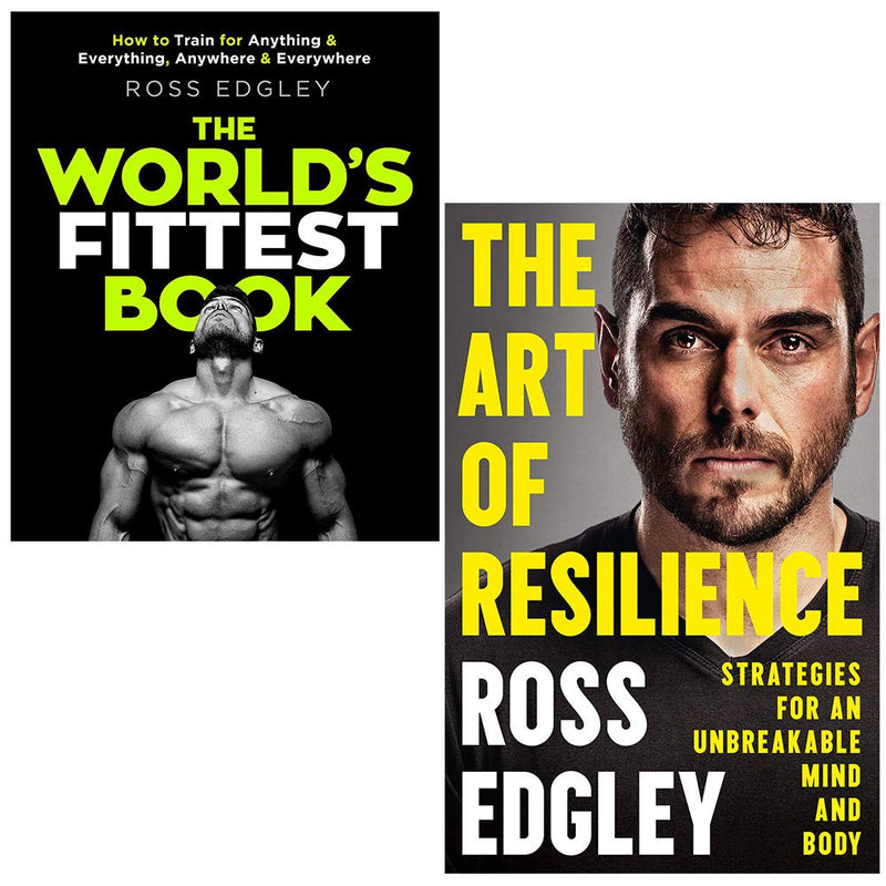 Set of two nonfiction books by Ross Edgley, The World's Fittest Book and The Art of Resilience, featuring cover images and titles.