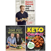 Set of three cookbooks including Gordon Ramsay's Quick & Delicious and The Hairy Bikers One Pot Wonders with colorful cover images.