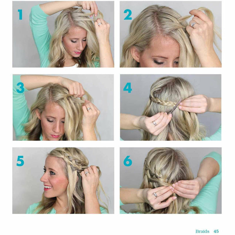 Open paperback of the New Braiding Handbook by Abby Smith from Ulysses Press, showing colorful braiding techniques and illustrations.
