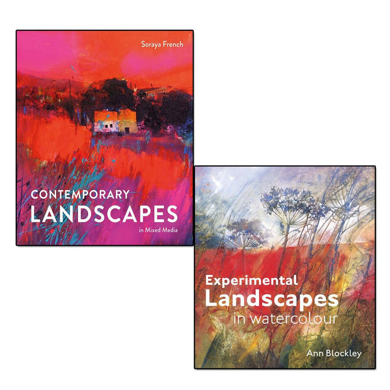 Set of two hardcover books featuring contemporary and experimental landscape art in mixed media and watercolour by Soraya French and Ann Blockley.