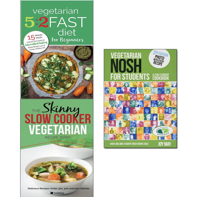 Vegetarian nosh for students, vegetarian 5 2 fast diet and slow cooker vegetarian recipe book 3 books collection set - The Book Bundle