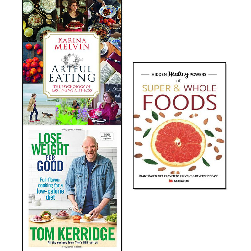 Collection of three non-fiction cookbooks by Karina Melvin, Tom Kerridge, and Iota Publishing, featuring black and white covers and diverse formats.