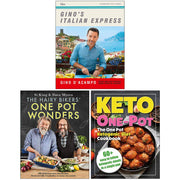 Set of three cookbooks by Gino D'Acampo, Hairy Bikers, and Iota, featuring Italian recipes and one-pot meal ideas.