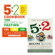Two paperback books titled "The 5:2 Cookbook" and "The Ultimate 5:2 Diet Recipe Book" by Angela Dowden, featuring colorful food images.