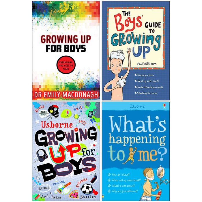 Growing Up for Boys, The Boys Guide to Growing Up, Usborne Growing Up for Boys & What's Happening to Me? Boy 4 Books Collection Set - The Book Bundle