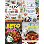 Set of four paperback keto and family-friendly cookbooks by Dana Carpender from Fair Winds Press, featuring one-pot meal recipes.