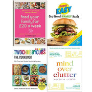 Feed Your Family For £20 A Week and Mind Over Clutter book set by Twochubbycubs, featuring guides on budget meals and decluttering.