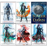Six-book set of Sarah J. Maas's Throne of Glass series in paperback, featuring fantasy adventure covers from Bloomsbury Children's Books.